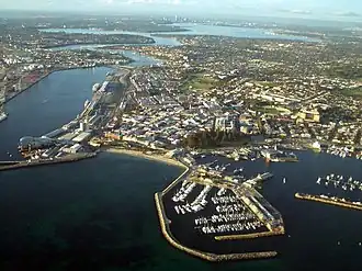 This is an aerial view of Fremantle, the port city for the Greater Perth region.