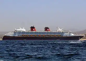 Mainly white cruise ship out in the ocean