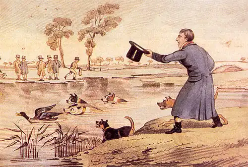 Circa 1820: Duck-baiting by Henry Alken