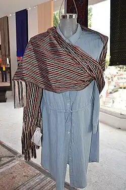 Image 71Silk rebozo from Santa María del Río, SLP on a mannequin at the Feria de Rebozo in Tenancingo, State of Mexico. (from Culture of Mexico)