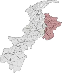 Hazara Division (red) in Khyber Pakhtunkhwa