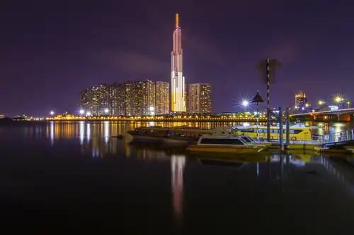Vinhomes Central Park in the night from Bình An Quay, Thủ Đức
