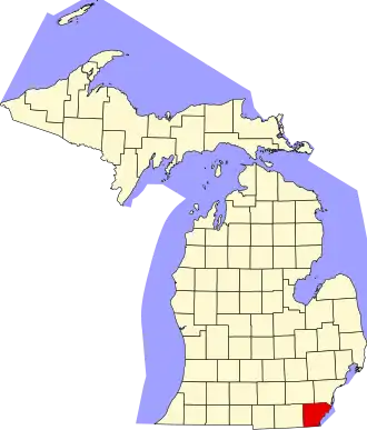 Map of Michigan highlighting Monroe County