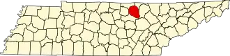 Map of Tennessee highlighting Overton County