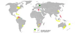world map with major producing countries