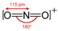 Skeletal formula of nitronium with some dimensions added